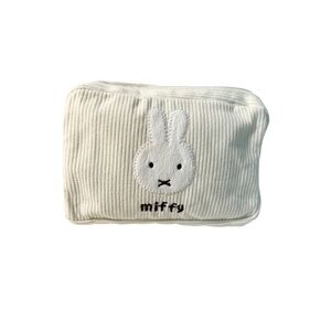 Kawaii Miffy Corduroy Cosmetic Bag | Cream Plush Pencil Case |